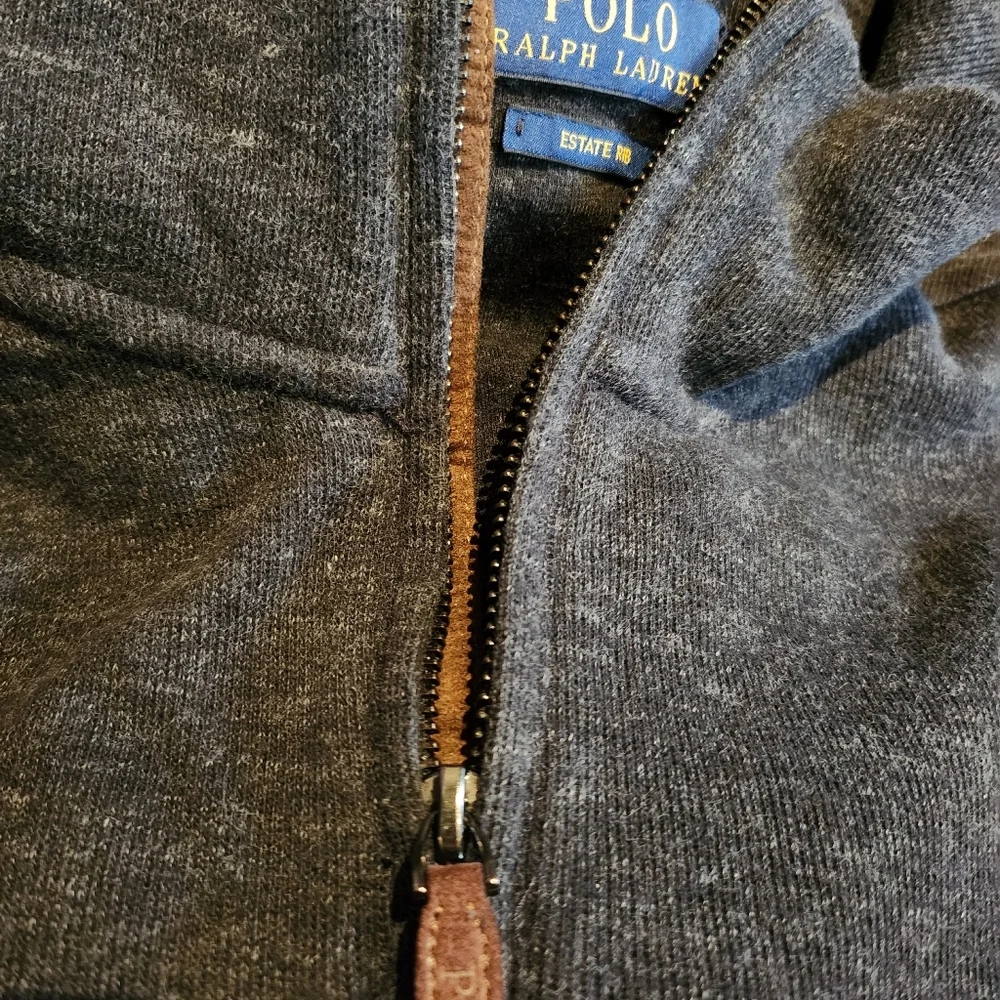 POLO Ralph Lauren Estate Rib 1/4 Zip Cotton Men's Sweater Gray Sz Large